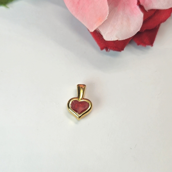 Jewelry - Gold & Red Shimmer Heart Pendant or Charm Chunky Heart Pendant